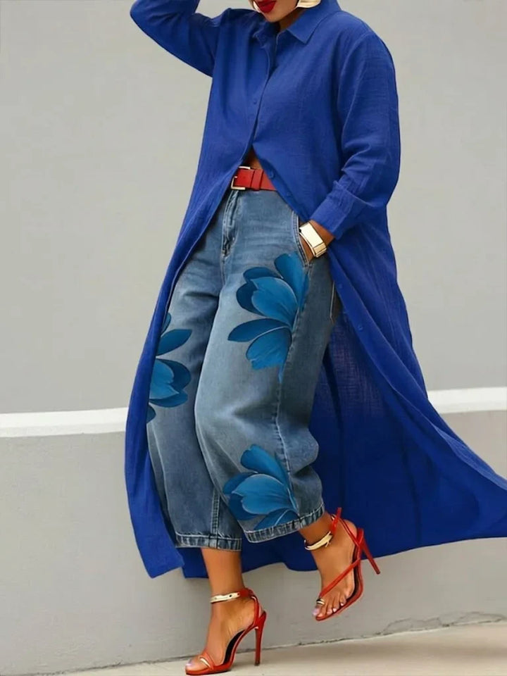 Diane - Robe Chemise en Lin et Ensemble de Jeans Floraux