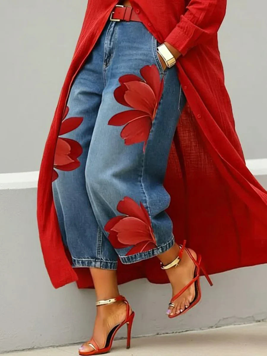 Diane - Robe Chemise en Lin et Ensemble de Jeans Floraux