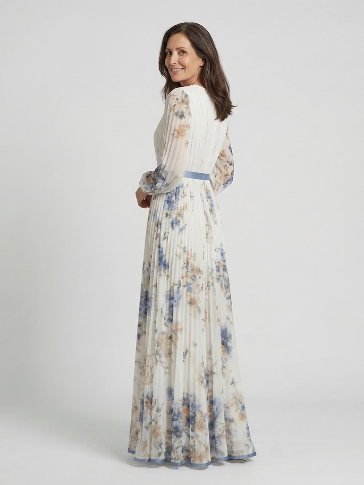 Rosa | Vestido Maxi Floral de Manga Larga con Escote en V