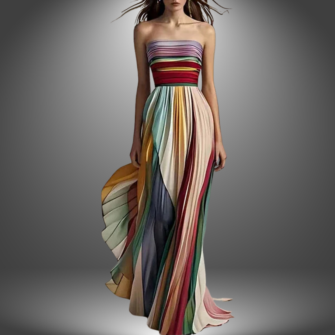 Marina | Vestido de Noche Off-Shoulder Arcoíris Chic