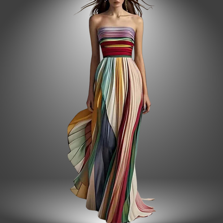 Marina | Vestido de Noche Off-Shoulder Arcoíris Chic