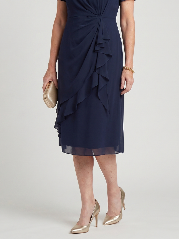 Élise | Robe midi à manches courtes et ourlet superposé