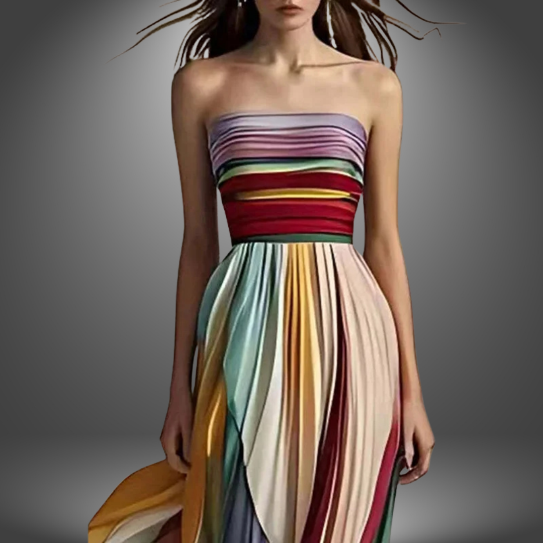 Marina | Vestido de Noche Off-Shoulder Arcoíris Chic