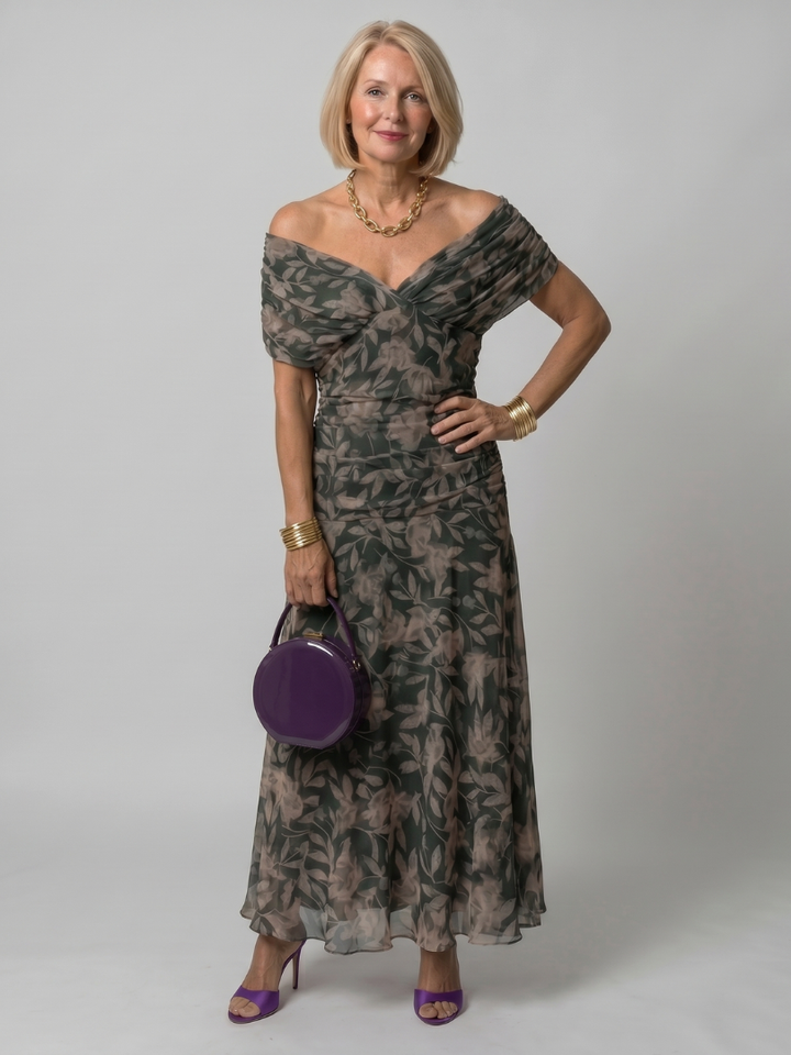 Denise | Robe midi fluide à épaules dénudées