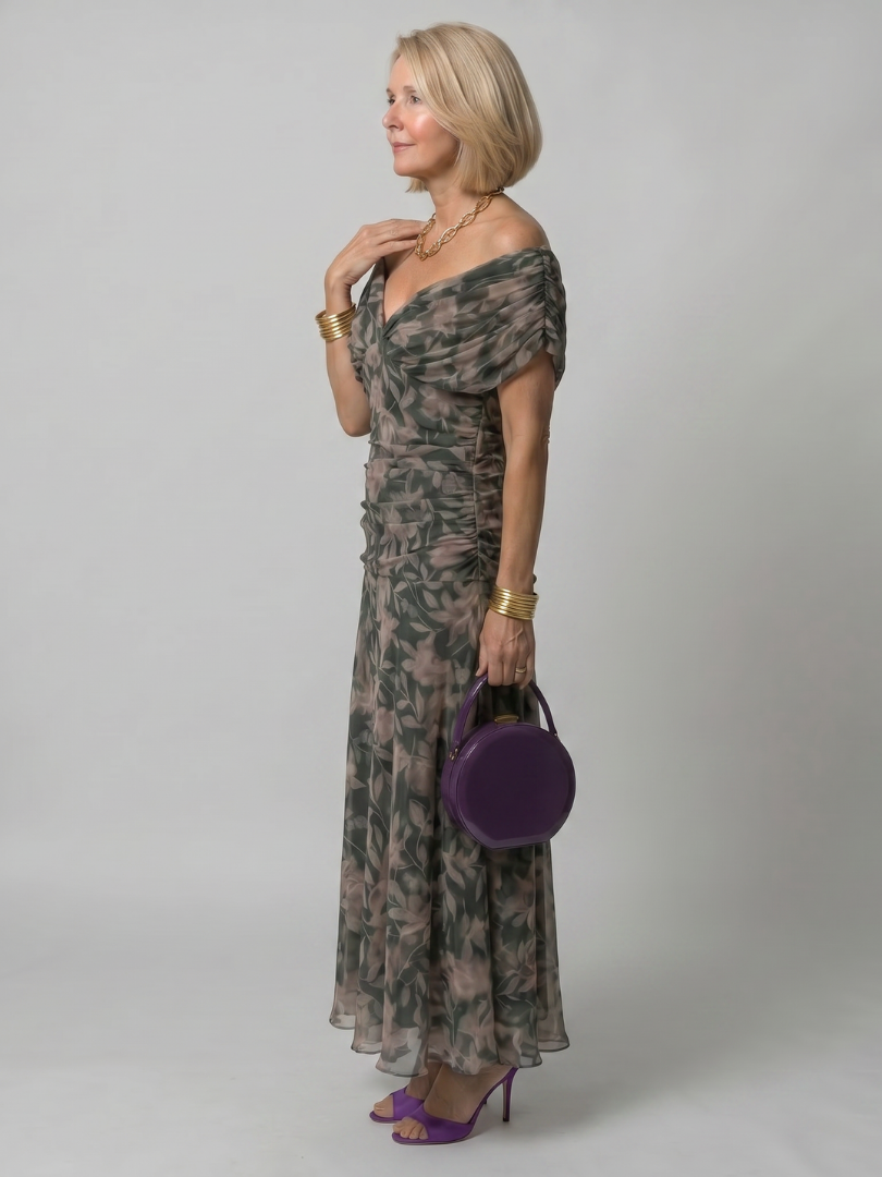 Denise | Robe midi fluide à épaules dénudées
