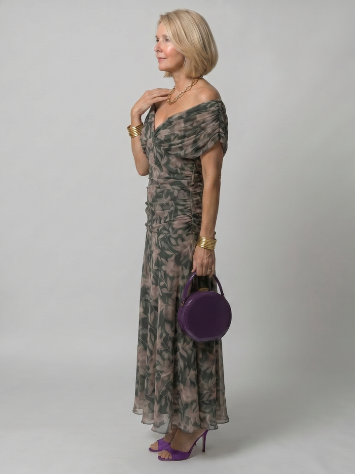 Denise | Robe midi fluide à épaules dénudées