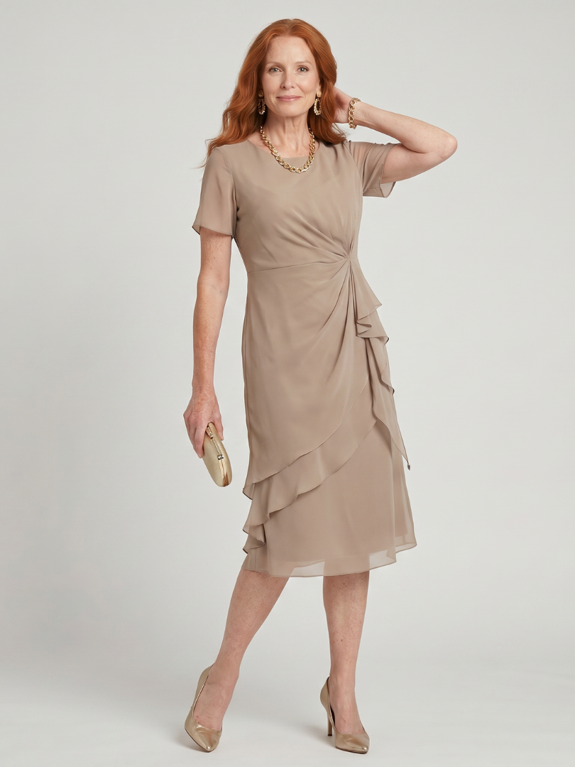 Élise | Robe midi à manches courtes et ourlet superposé