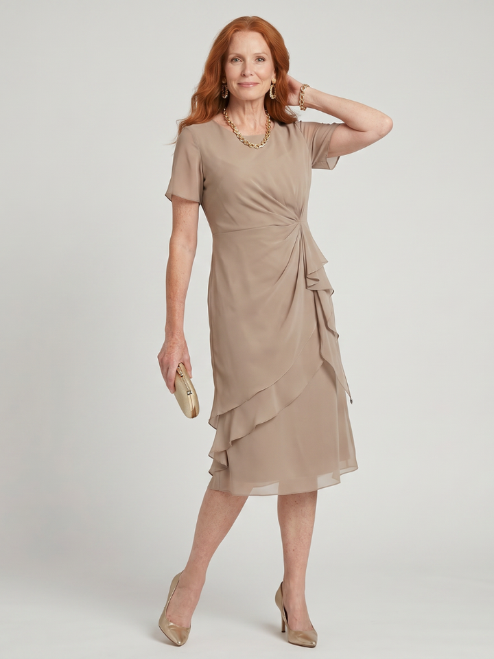 Élise | Robe midi à manches courtes et ourlet superposé