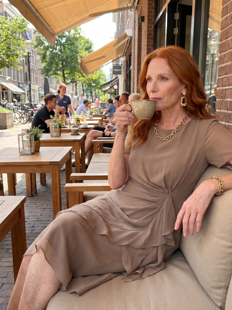 Élise | Robe midi à manches courtes et ourlet superposé