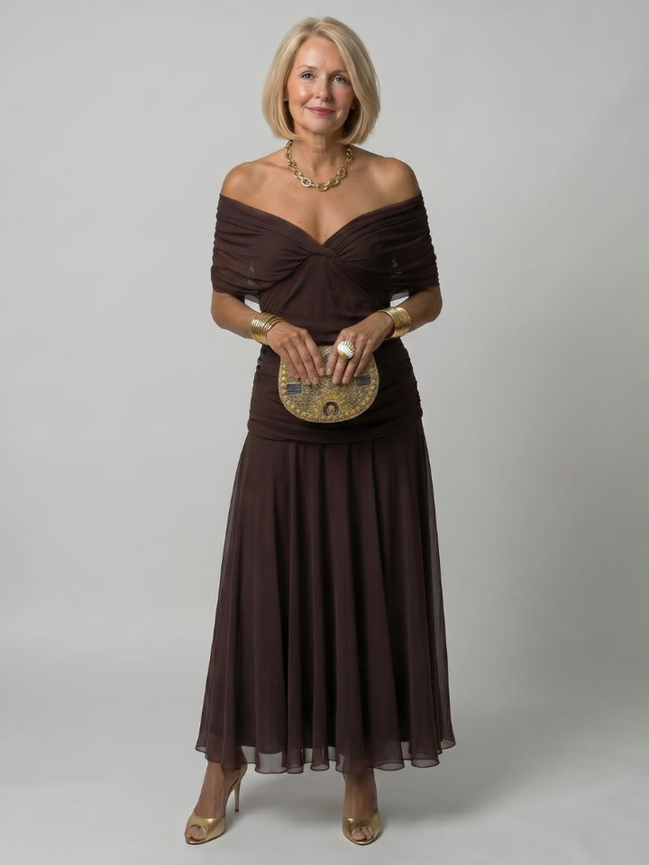 Annie | Robe Midi Décontractée à Épaule Dénudée