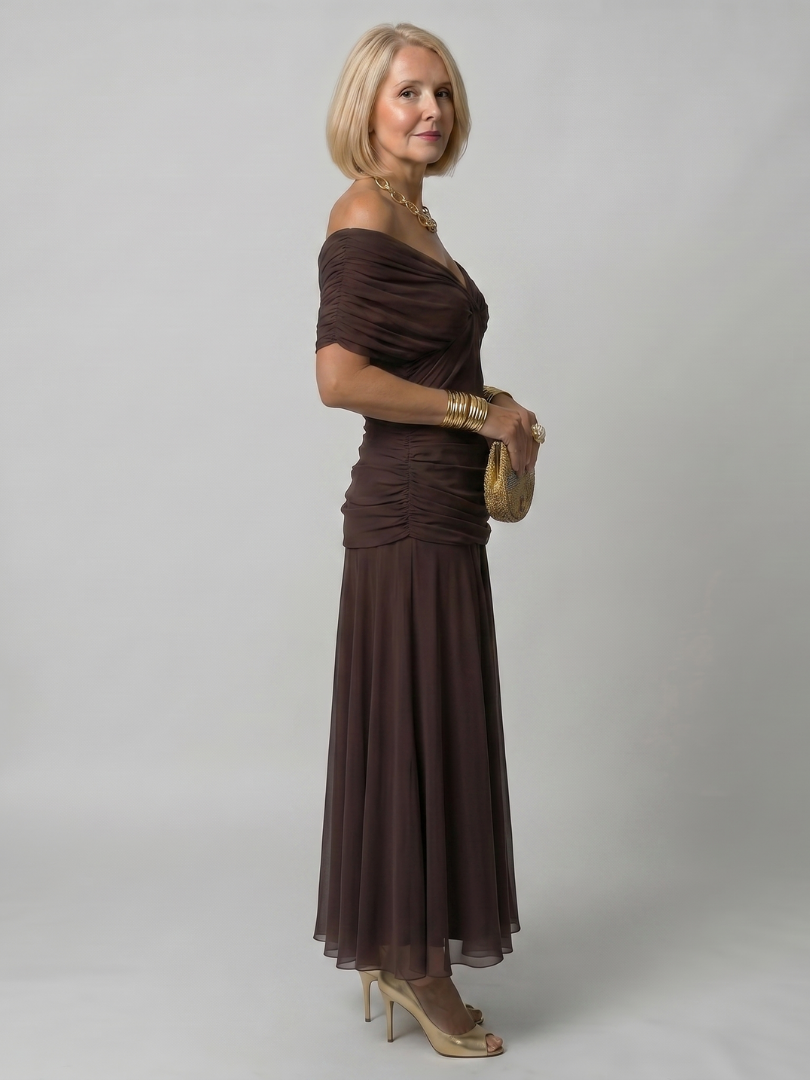 Annie | Robe Midi Décontractée à Épaule Dénudée