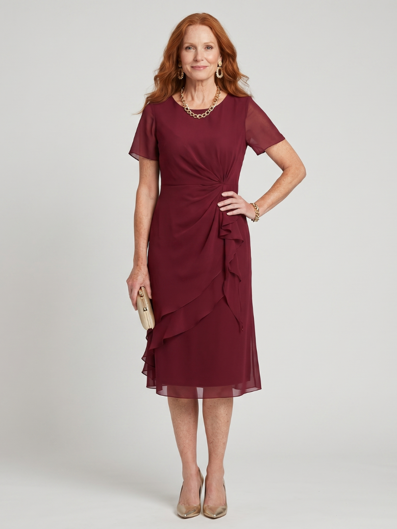 Élise | Robe midi à manches courtes et ourlet superposé