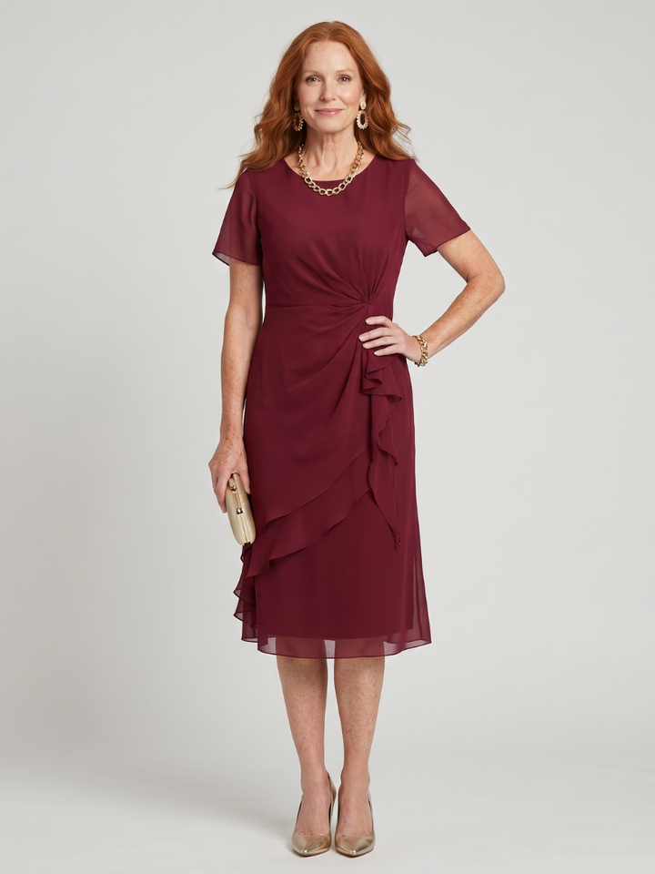 Élise | Robe midi à manches courtes et ourlet superposé
