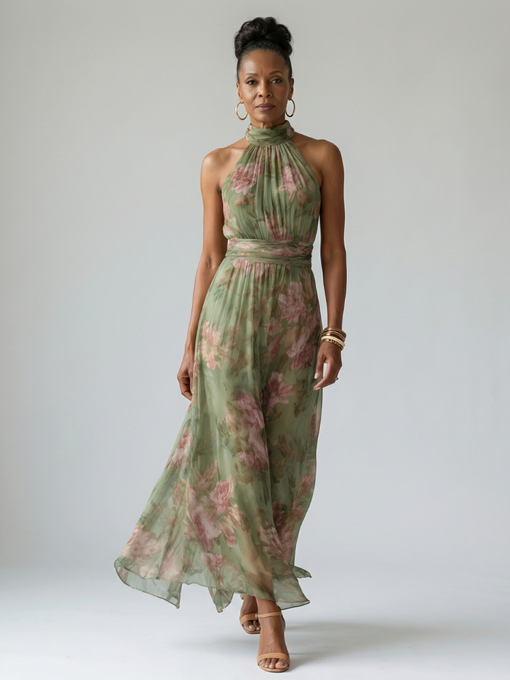 Suzanne | Robe Maxi à Encolure Halter Froncée