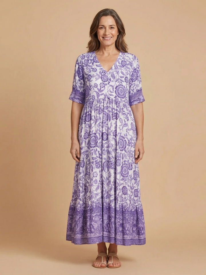 Lidia | Vestido Floral con Escote en V Elegante