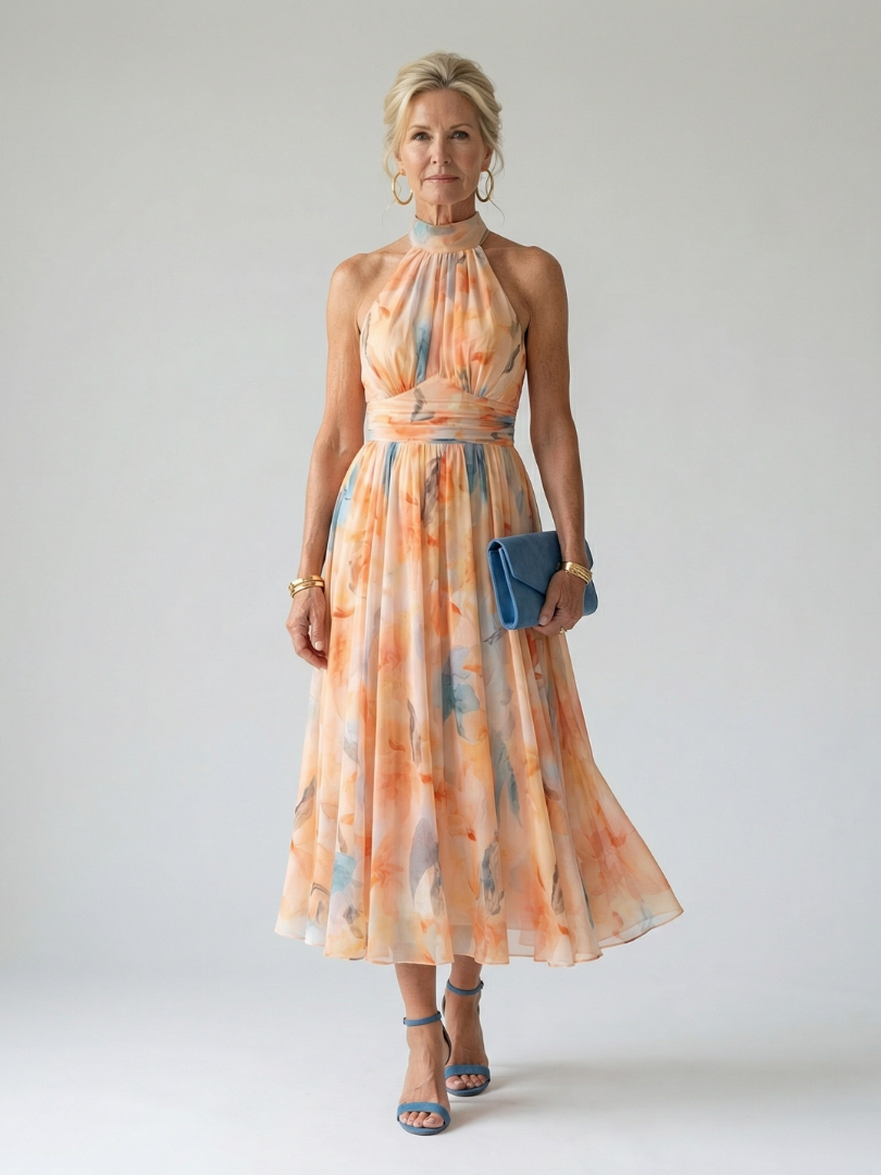 Élise | Robe midi douce à encolure halter