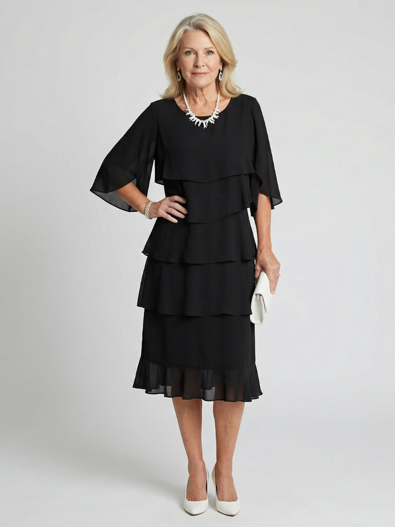 Brigitte | Robe midi à volants superposés