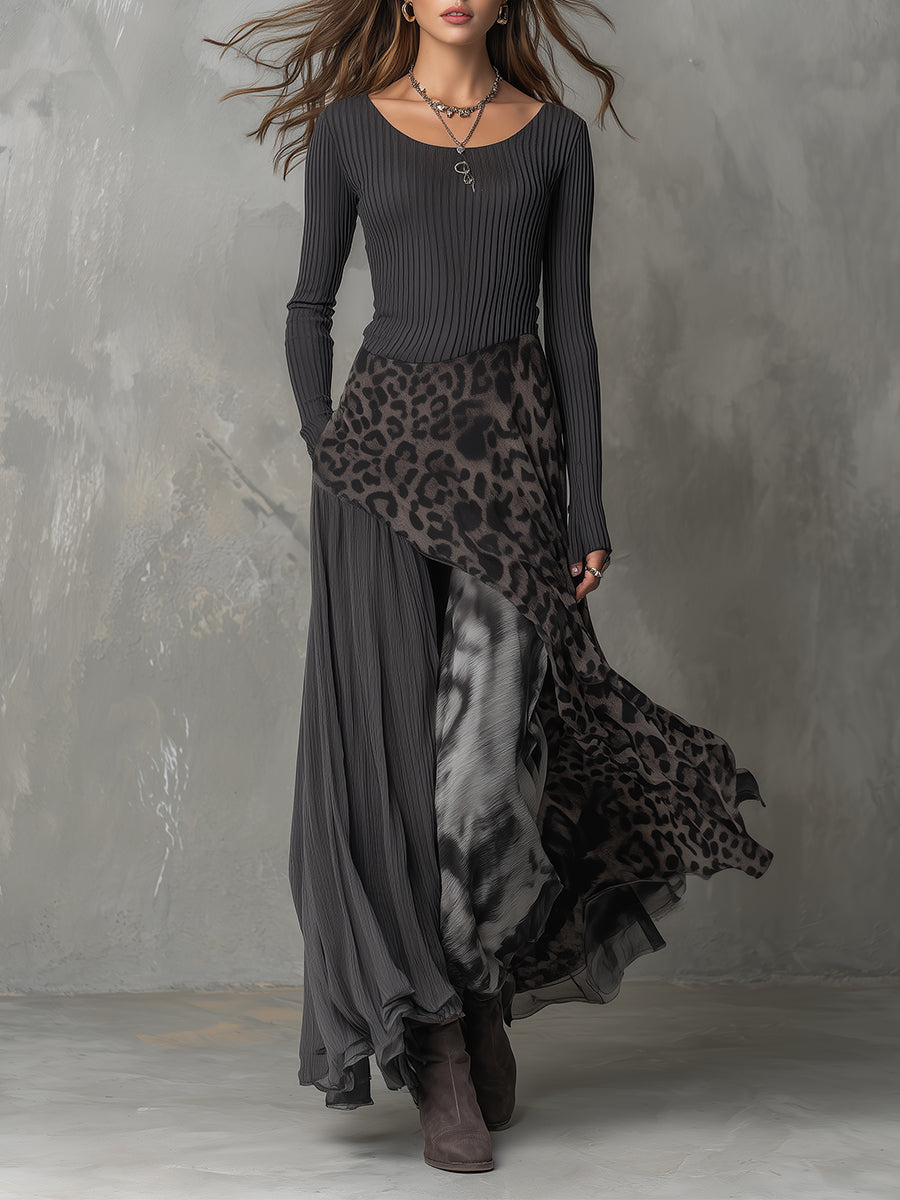 Monique | Robe longue bohème à imprimé léopard