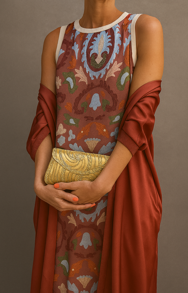 Élina | Ensemble robe longue imprimée avec gilet assorti