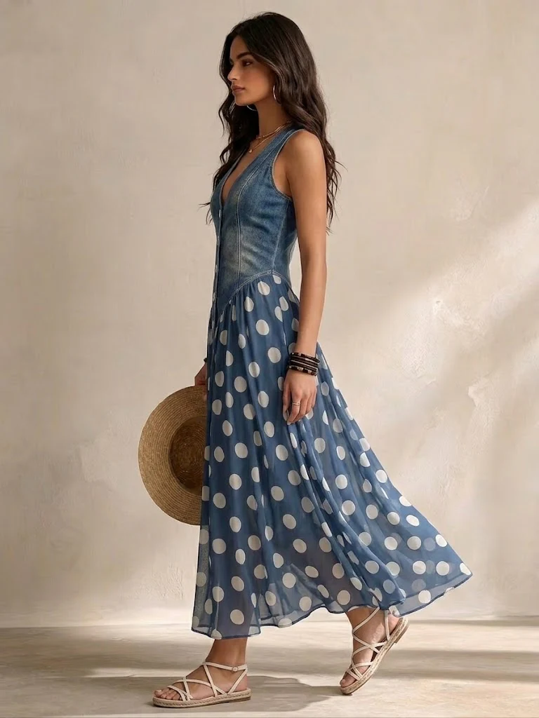 Sylvie | Robe midi à pois en mousseline