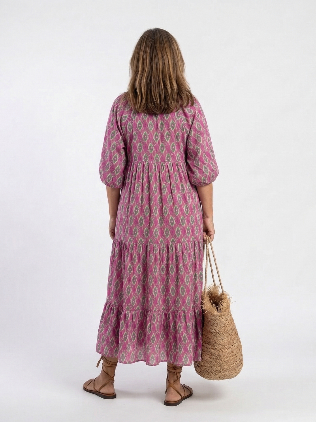 Teresa | Vestido midi con cuello en V y mangas tres cuartos estampado