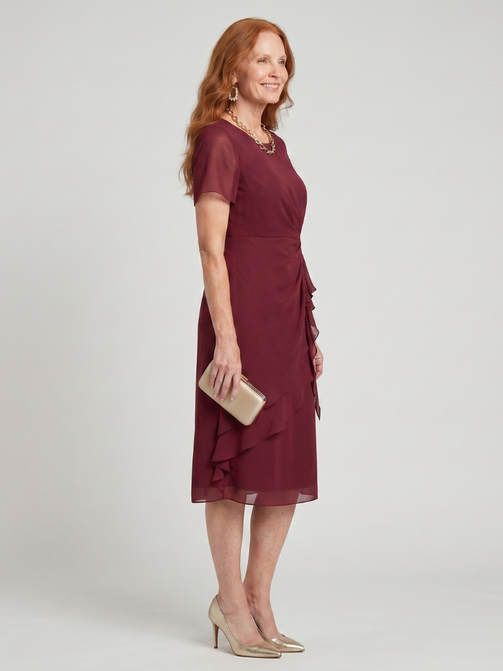 Élise | Robe midi à manches courtes et ourlet superposé