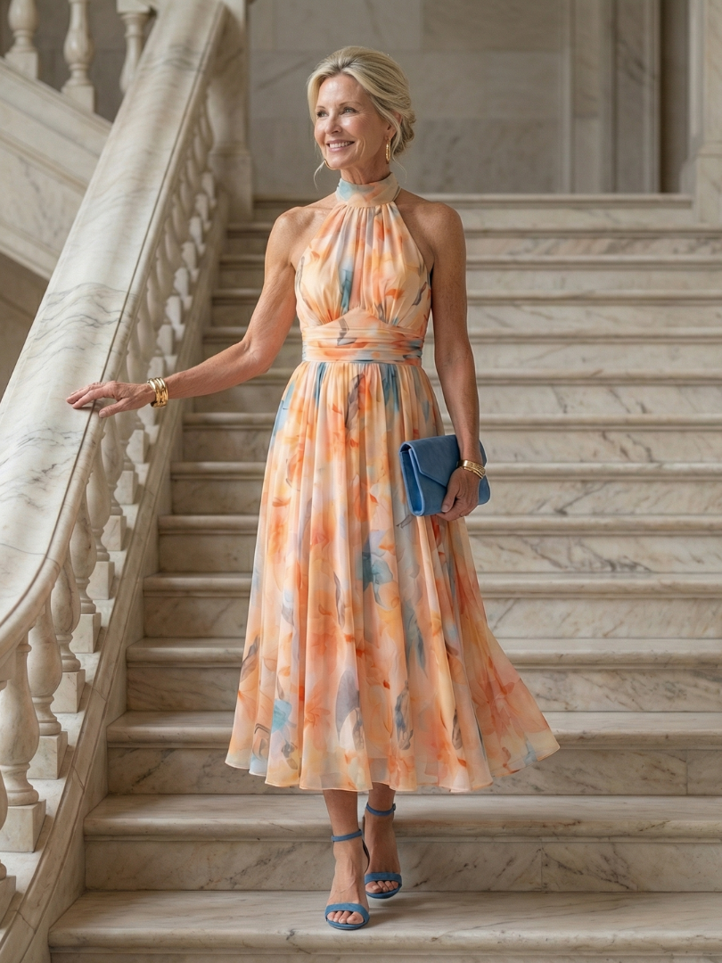 Élise | Robe midi douce à encolure halter