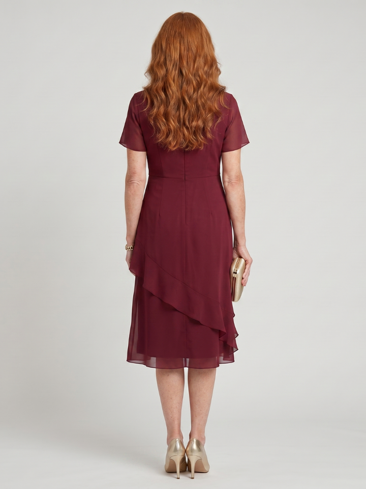 Élise | Robe midi à manches courtes et ourlet superposé