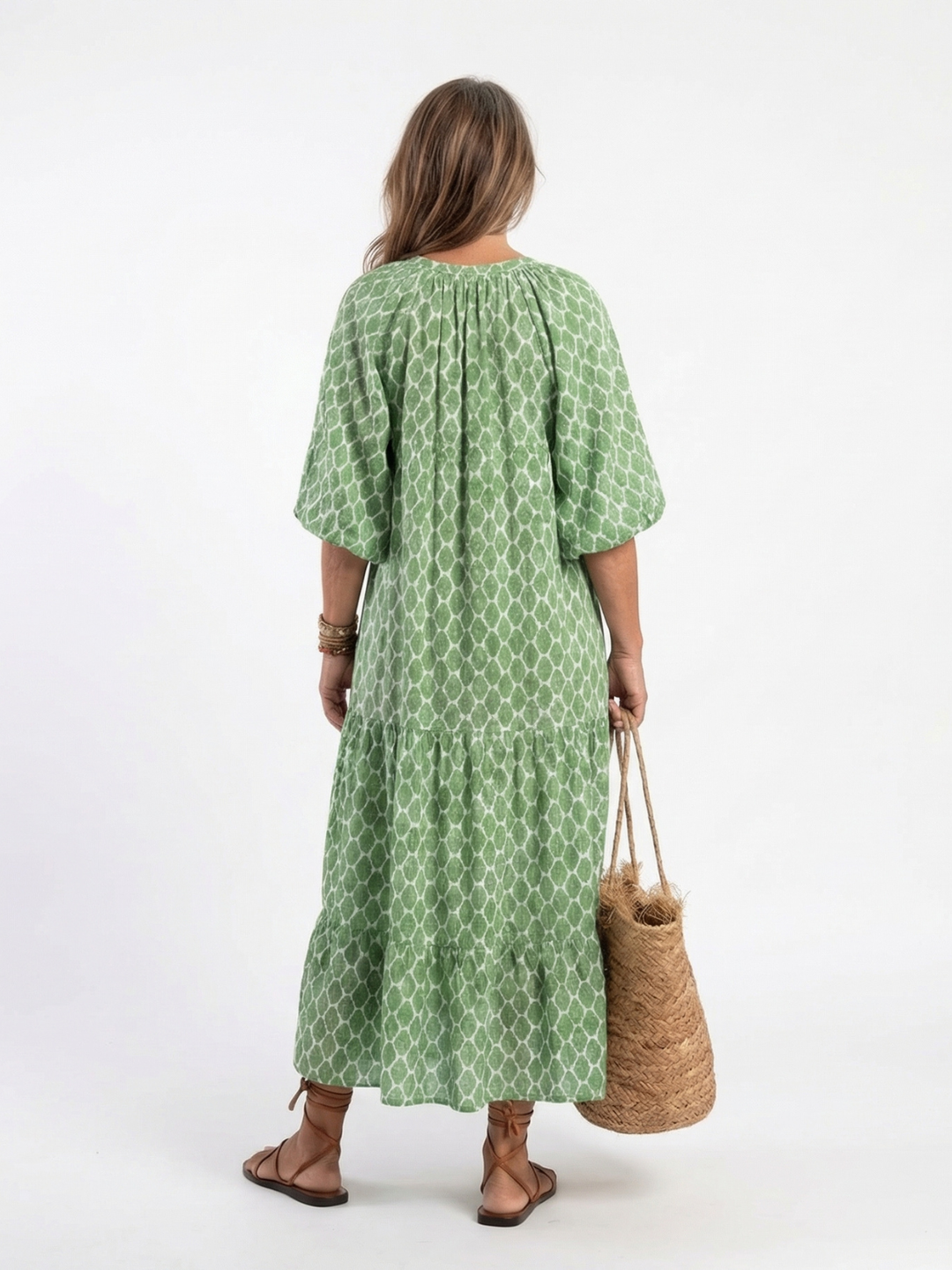 Teresa | Vestido midi con cuello en V y mangas tres cuartos estampado