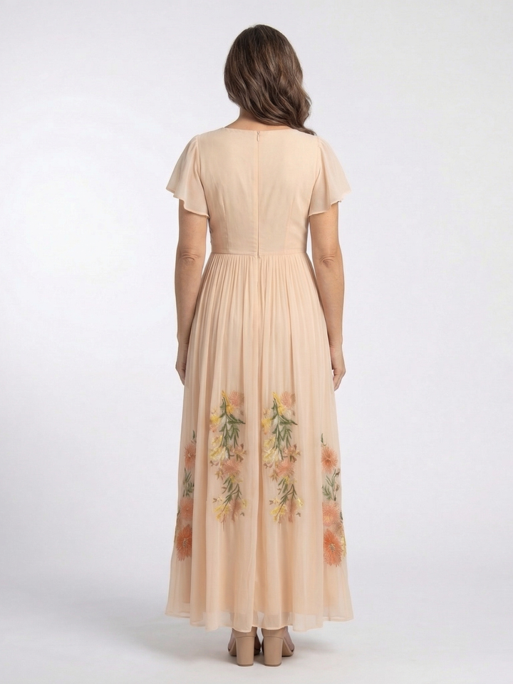 Lucía | Vestido Maxi Floral con Cuello en V y Manga Corta