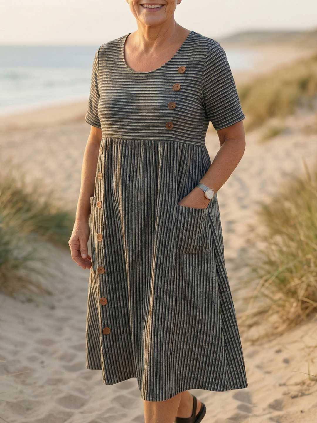 Brienne | Striped Midi Dress Effortless Comfort