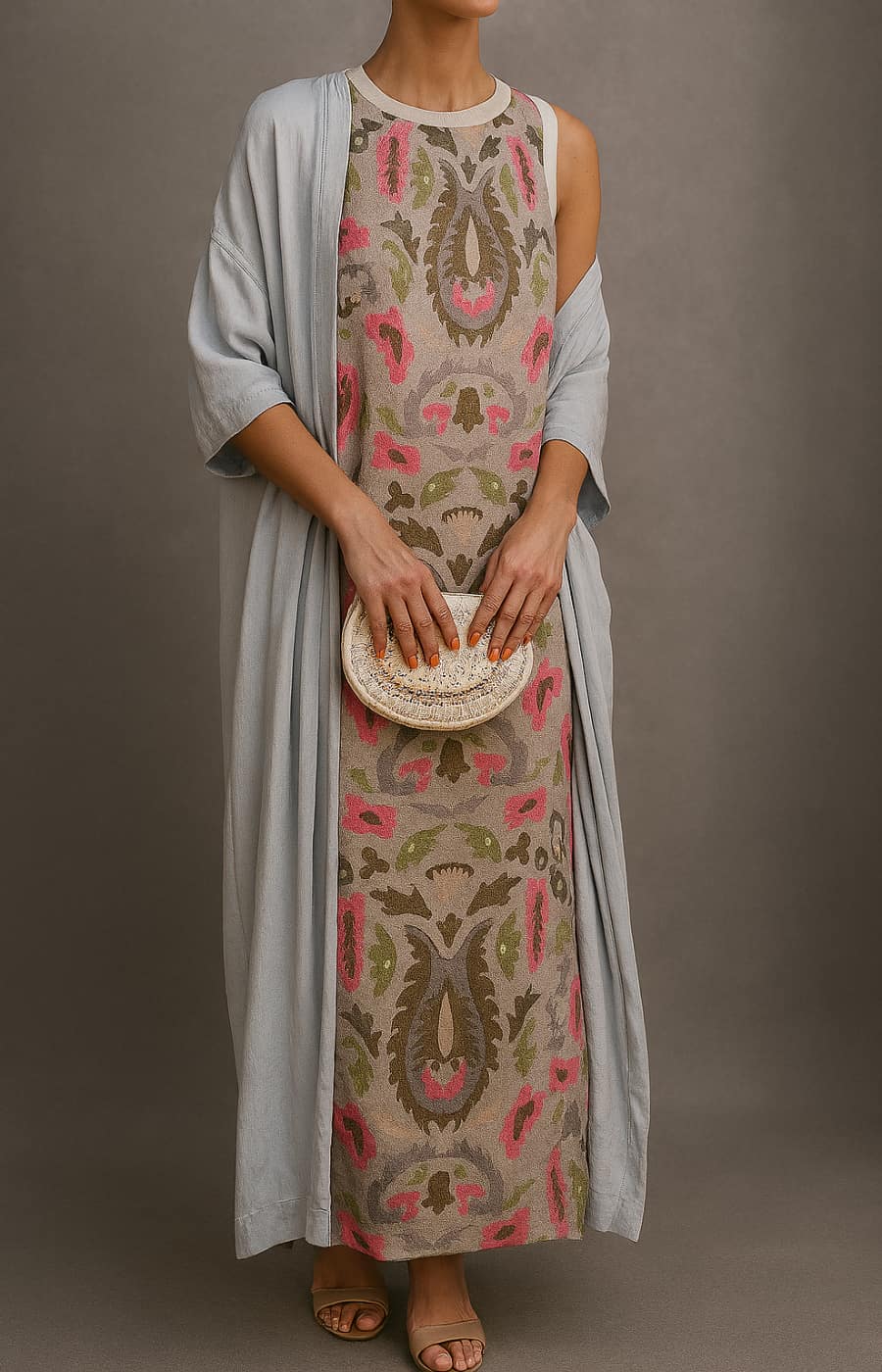 Élina | Ensemble robe longue imprimée avec gilet assorti