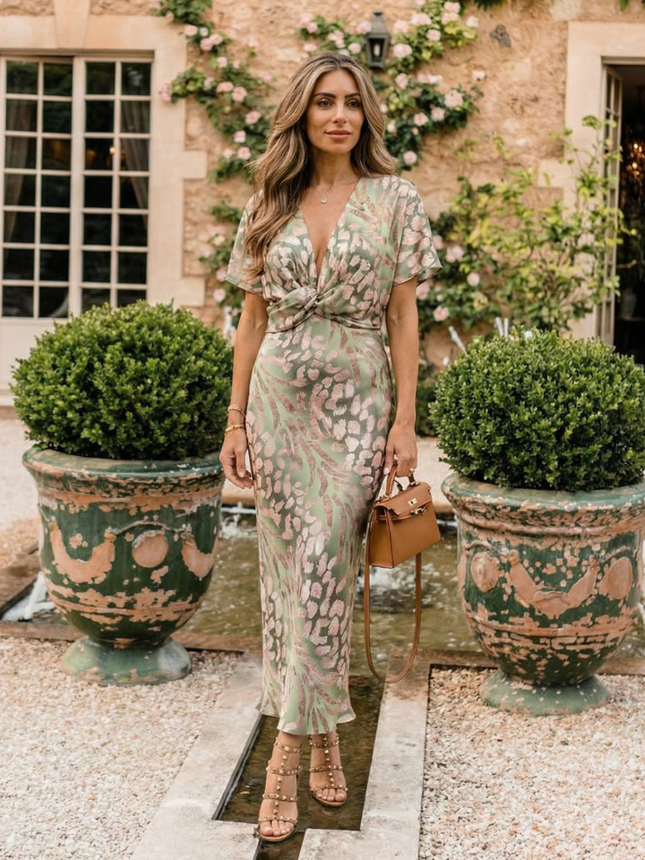 Coralie | Robe midi croisée à imprimé abstrait