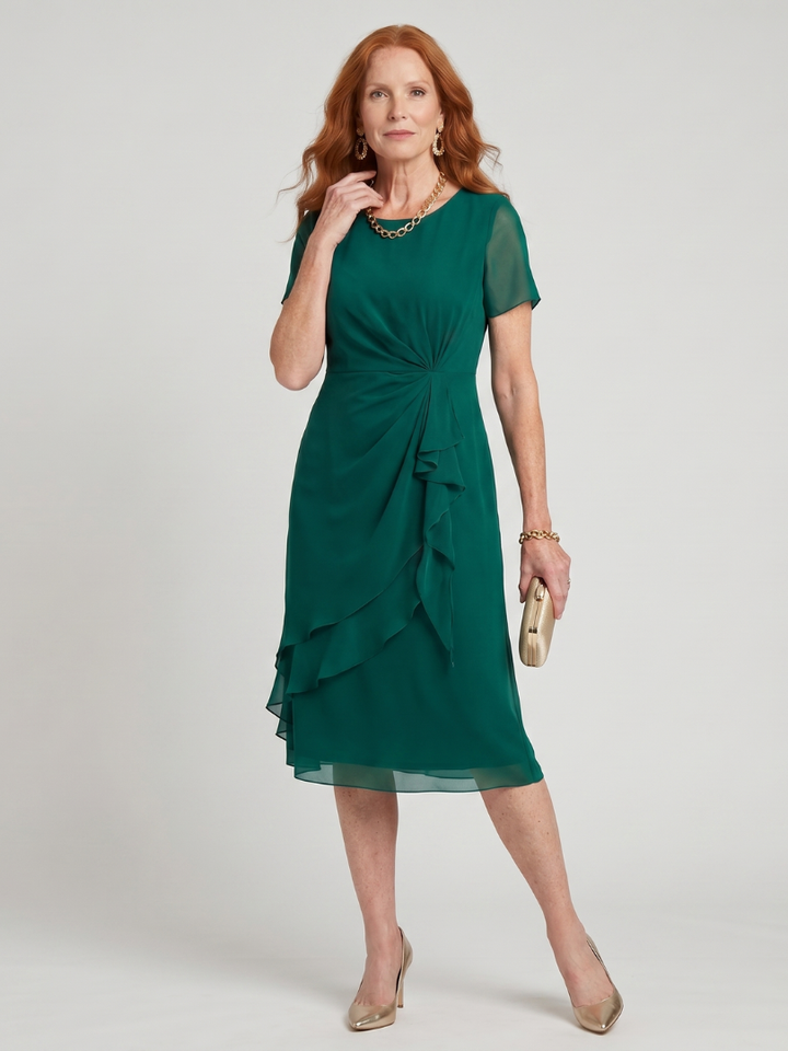 Élise | Robe midi à manches courtes et ourlet superposé
