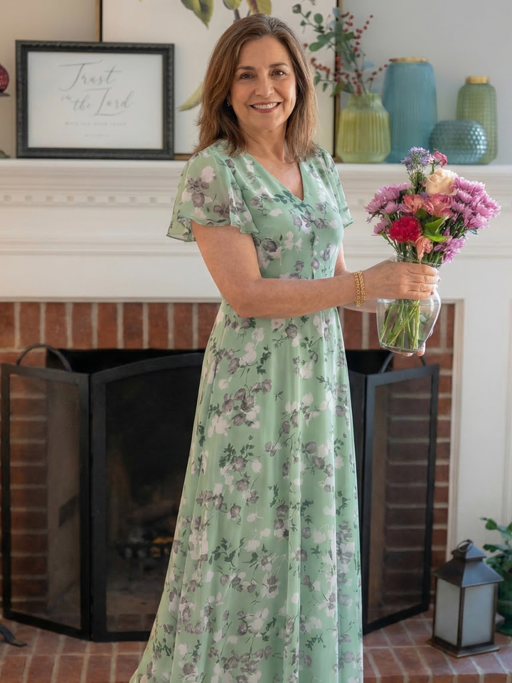 Nuria | Vestido Maxi de Chifón Floral