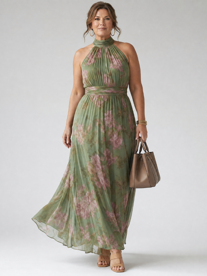 Suzanne | Robe Maxi à Encolure Halter Froncée
