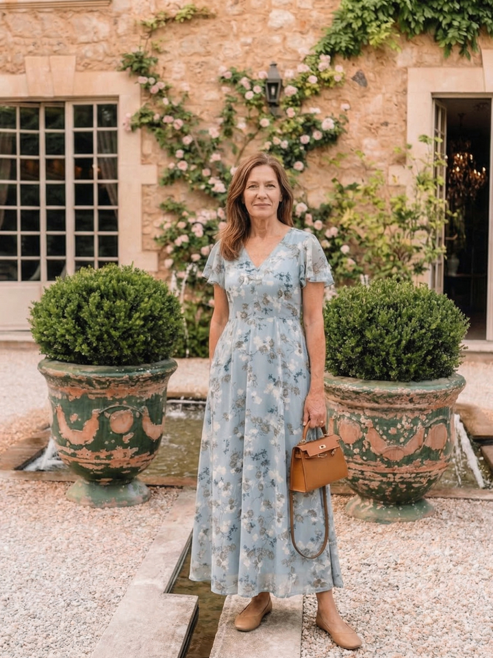 Nuria | Vestido Maxi de Chifón Floral