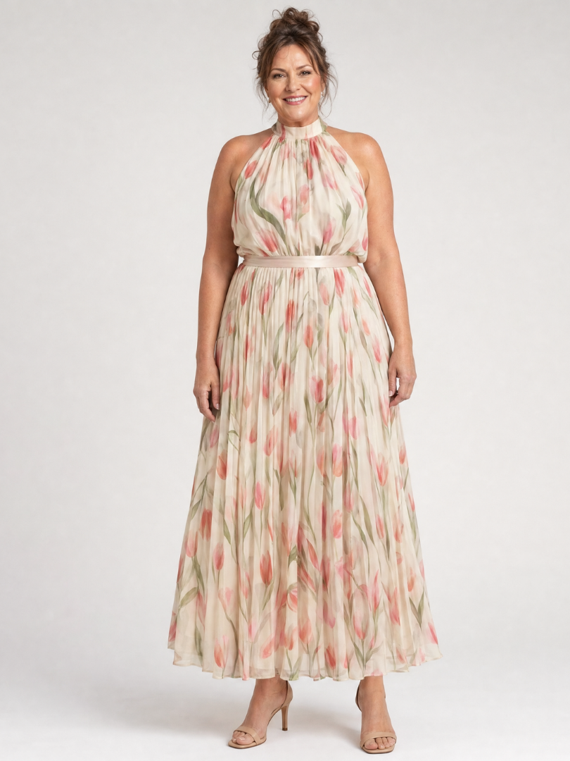 Aurélie | Robe midi florale à encolure halter