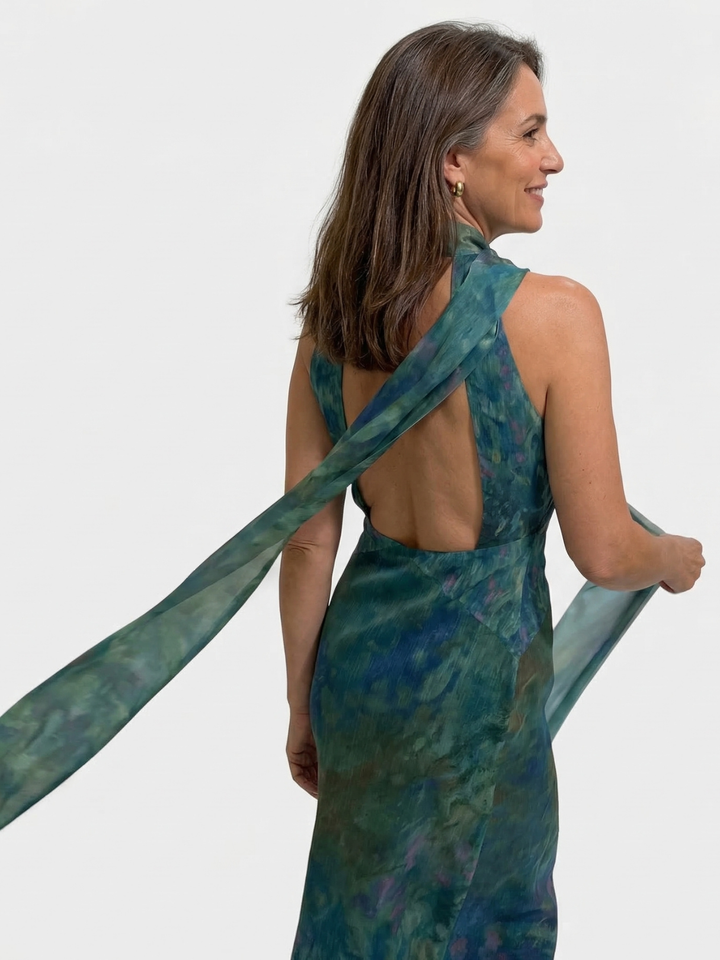Moana Vestido en Chiffon con Estampado Inspirado en Monet