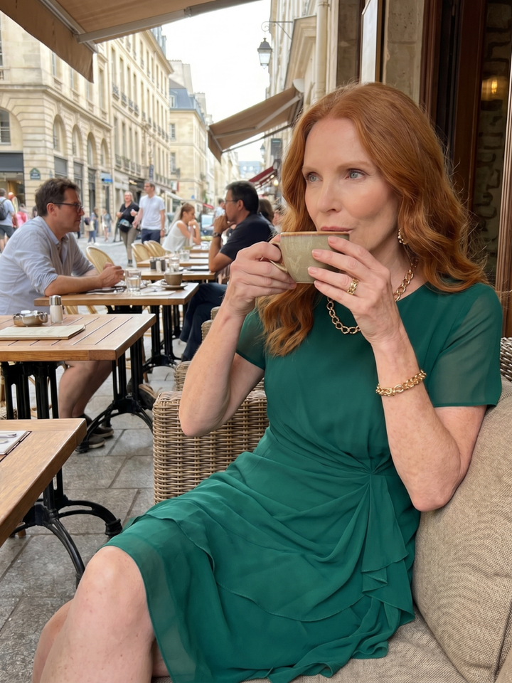 Élise | Robe midi à manches courtes et ourlet superposé