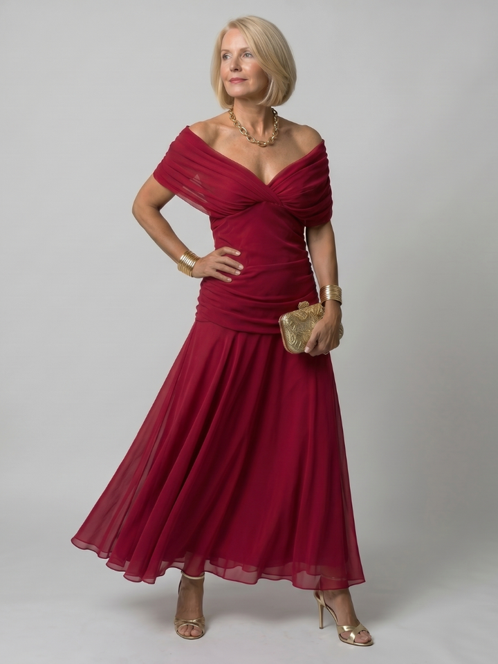 Denise | Robe midi fluide à épaules dénudées