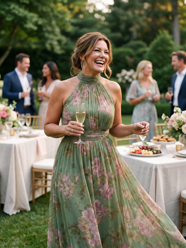 Suzanne | Robe Maxi à Encolure Halter Froncée
