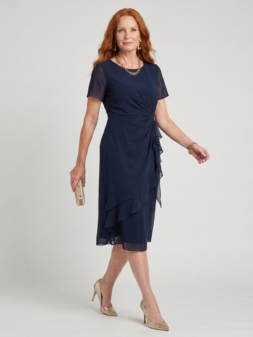Élise | Robe midi à manches courtes et ourlet superposé