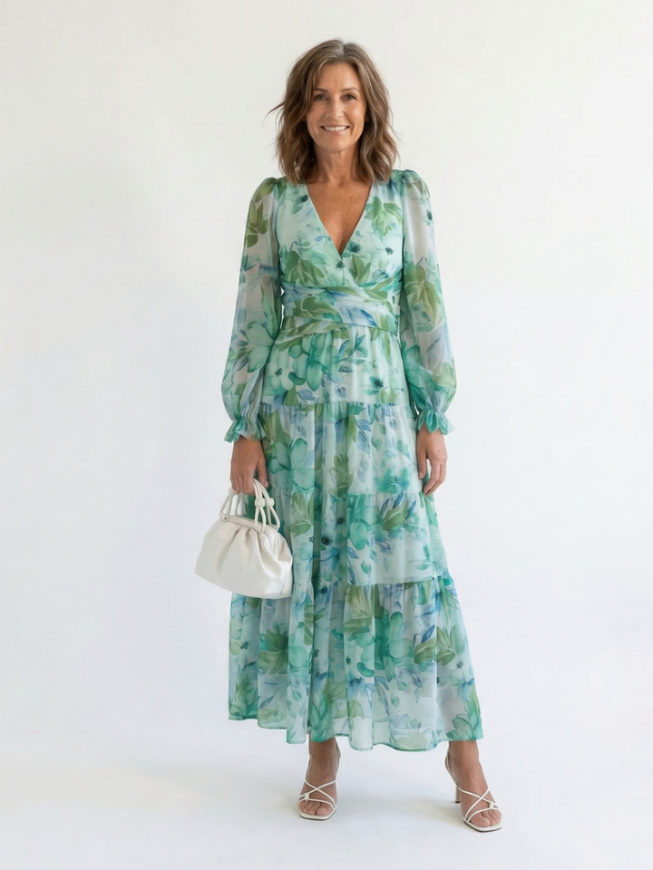 Susana | Vestido Maxi Floral de Manga Larga