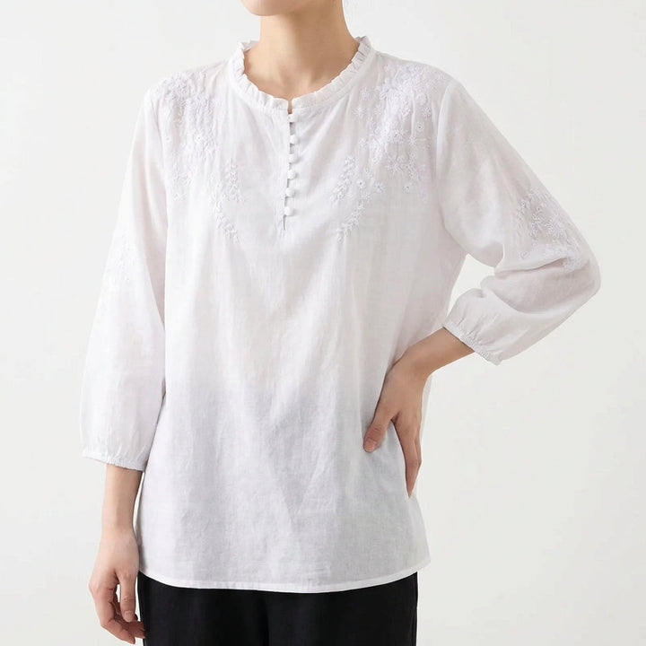 Abril | Mujer Blusa Bordada Manga Abullonada