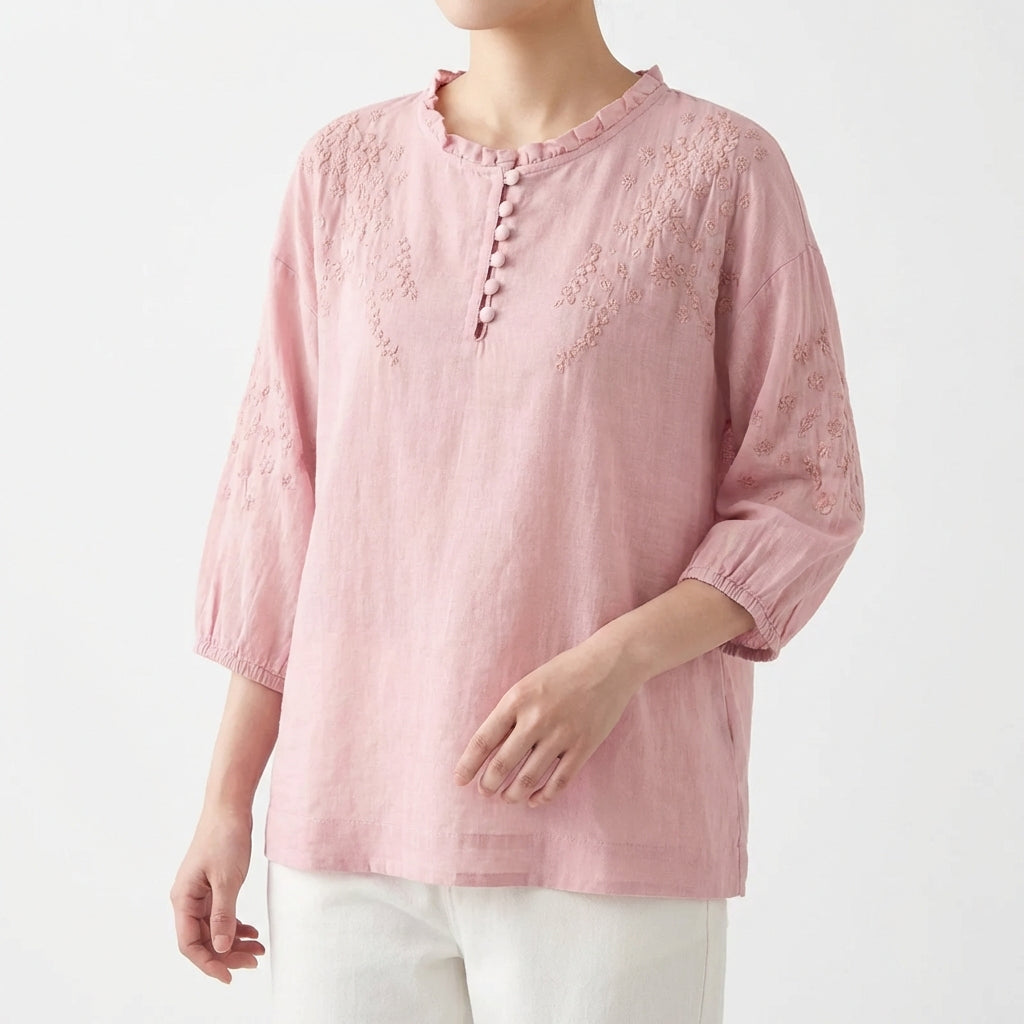 Abril | Mujer Blusa Bordada Manga Abullonada