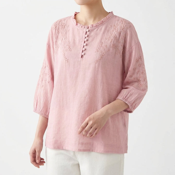 Abril | Mujer Blusa Bordada Manga Abullonada