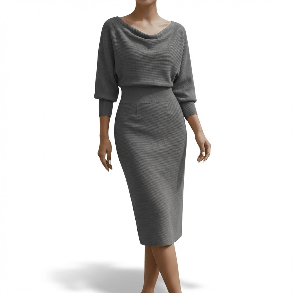 Adriana | Vestido Midi Cuello Drapeado Mujer Sofisticado