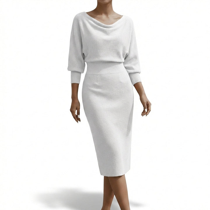 Adriana | Vestido Midi Cuello Drapeado Mujer Sofisticado