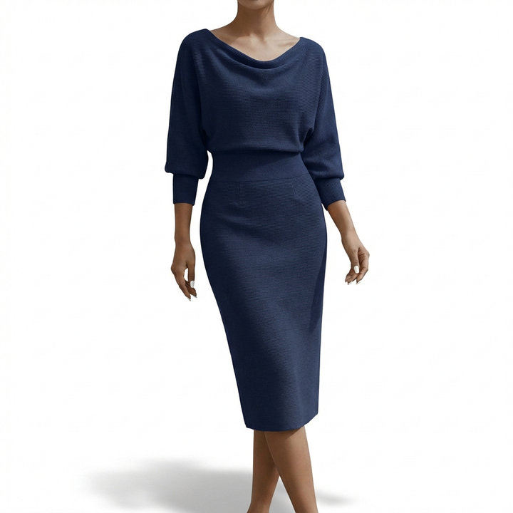 Adriana | Vestido Midi Cuello Drapeado Mujer Sofisticado